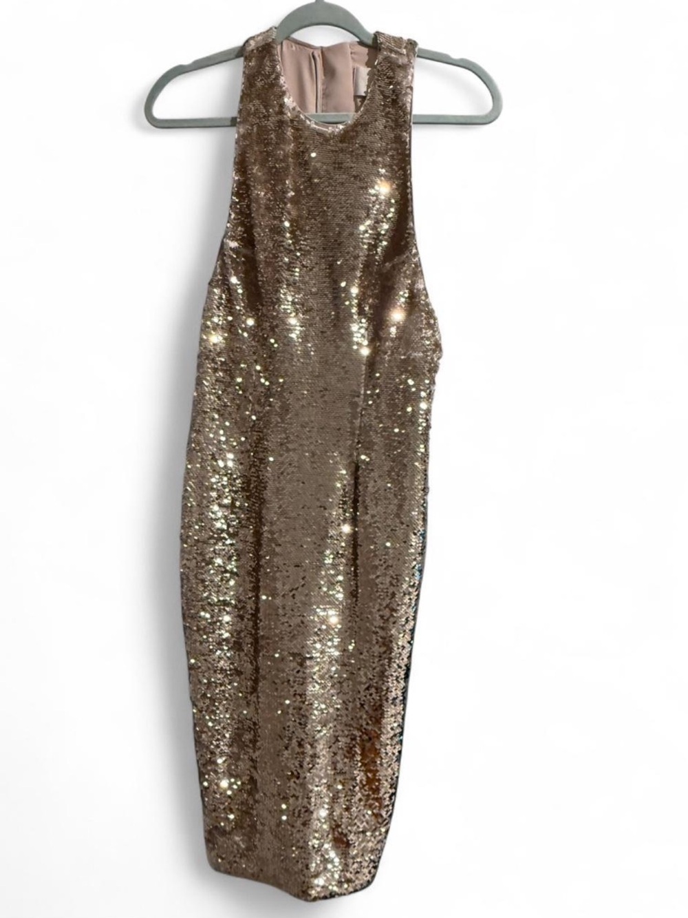 MISHA COLLECTION Champagne Sequin Midi Sheath Dress